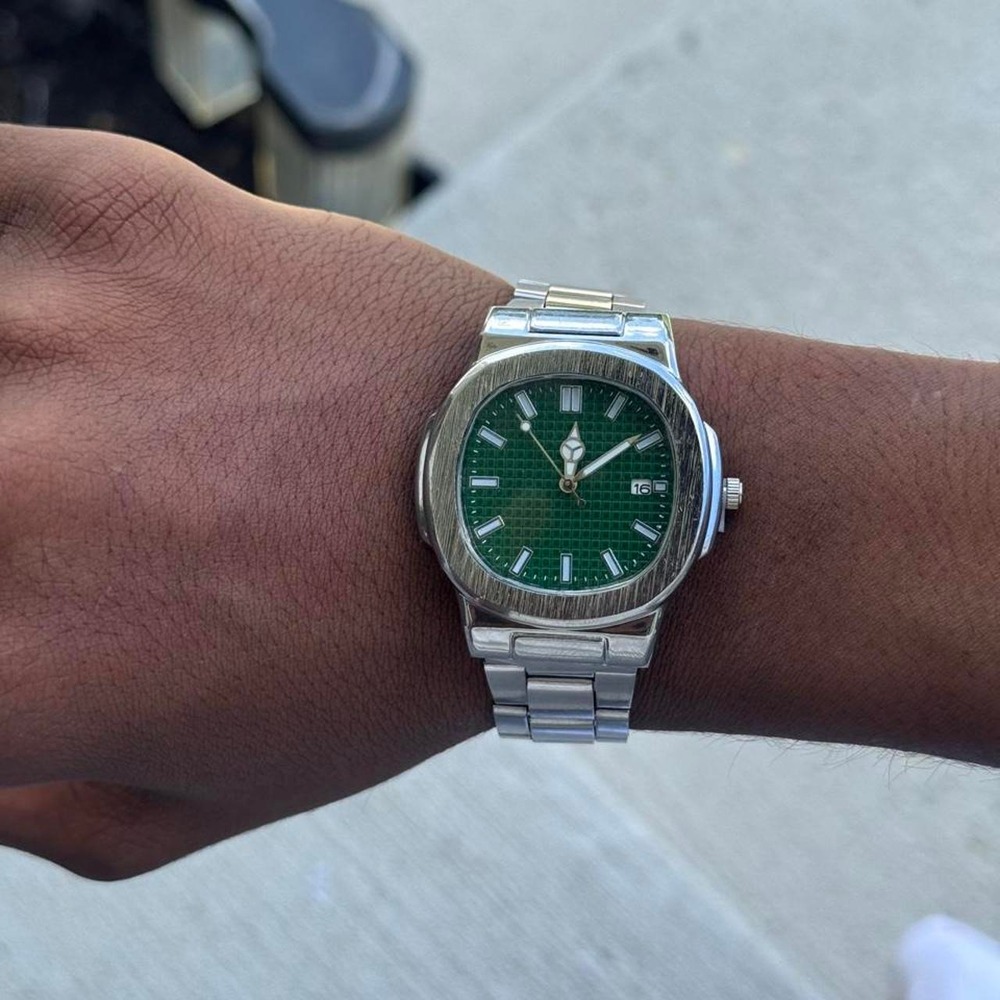 Silver Green Dial Watch
